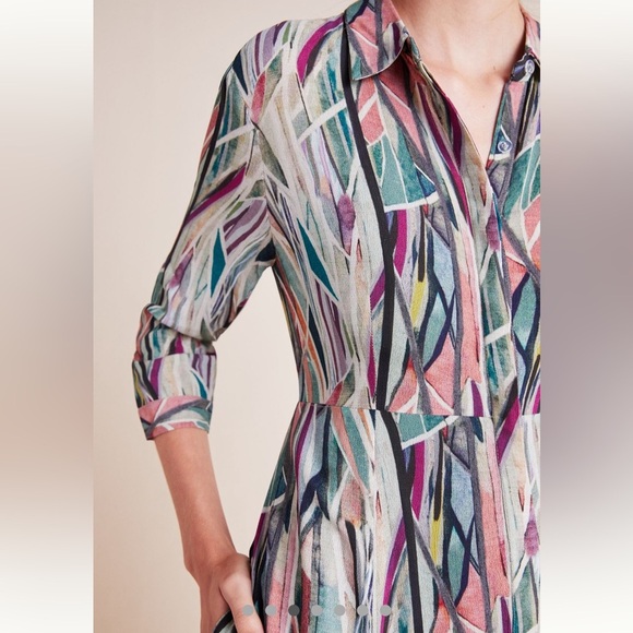 bl-nk ANTHROPOLOGIE Winona Watercolor Shirtdress SZ S FLOWY button Down western - Picture 4 of 16
